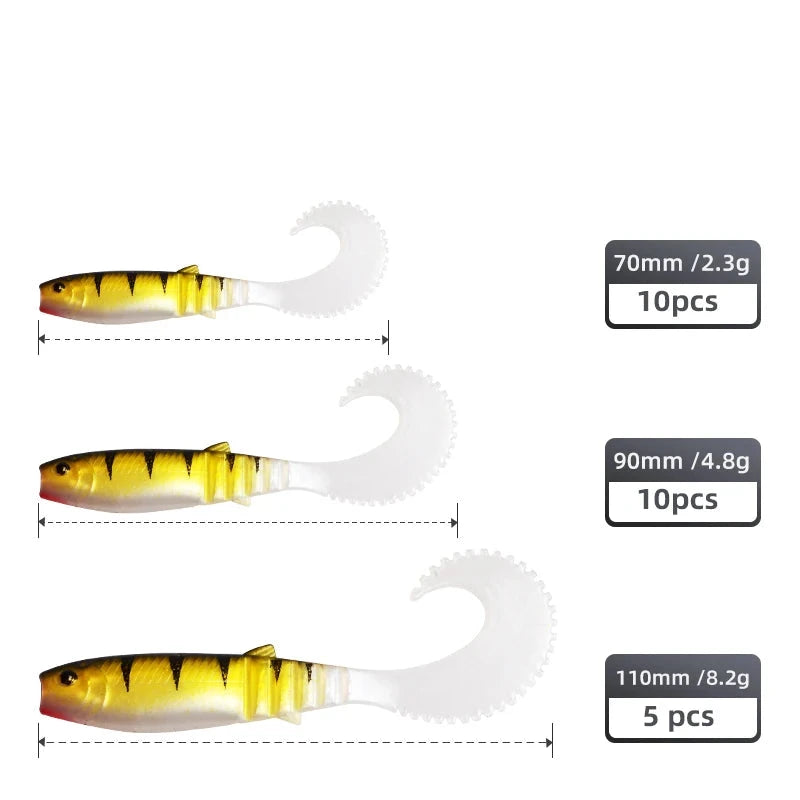 Curved Tail Soft Baits 70mm 90mm 110mm Bass Lures Kit