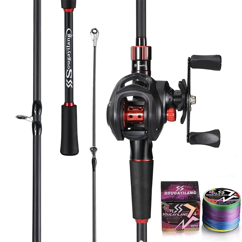 Carbon Fiber Rod Reel Combo 1.8-2.1m 7.2:1 Baitcasting for Bass