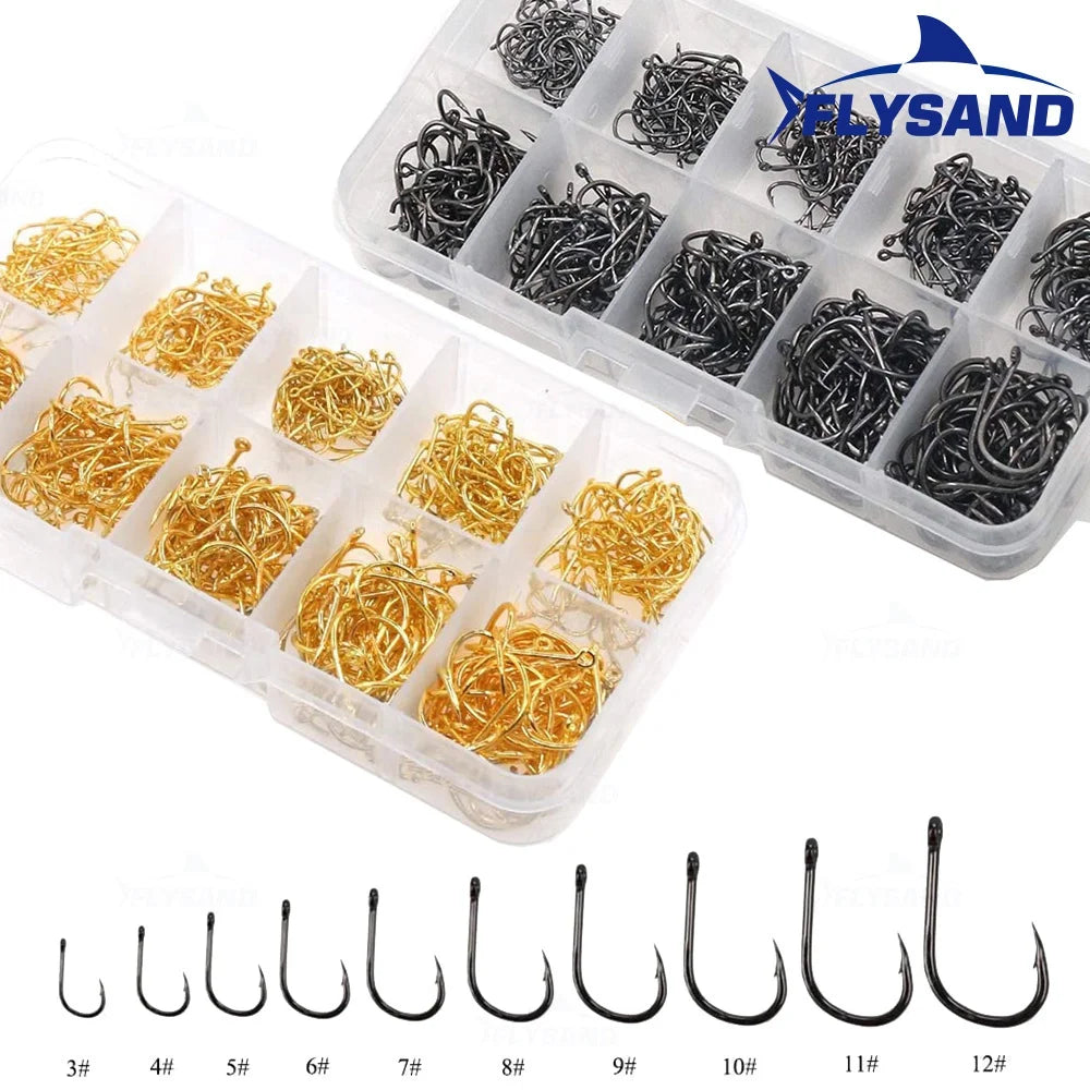 High Carbon Steel Barbed Hooks 100pcs/500pcs Mixed Sizes for Carp Fishing